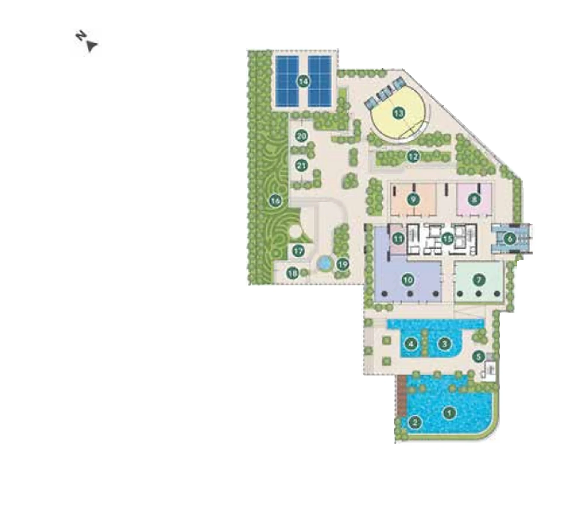 Facilities podium plan at Level 11, with its spaces numbered on the drawing