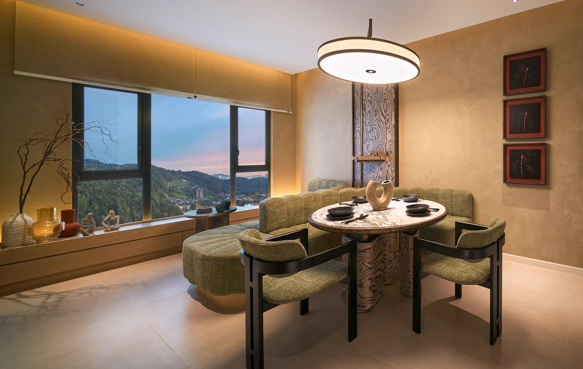 Type A show unit dining area with the Ampang hills visible through the window
